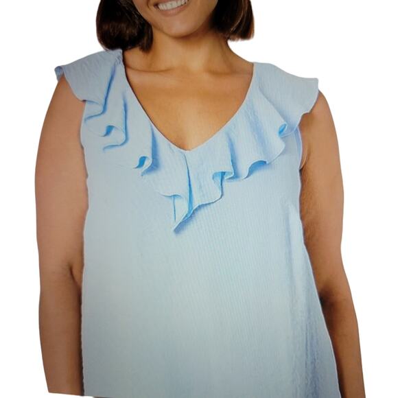 EVANS Women's Sleeveless Shirt Vest Blouse Frill Pale Blue Color Plus Size 22 - Picture 1 of 7